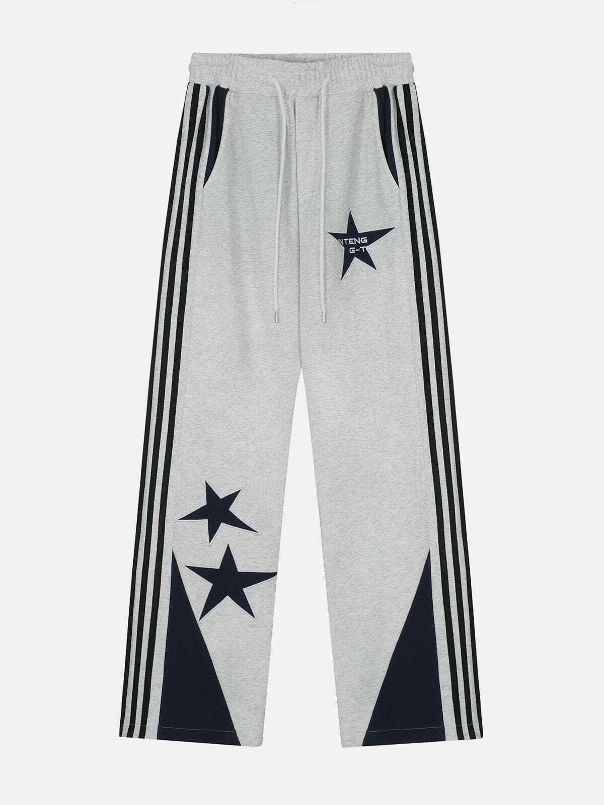 Y2K Fashion Star Embroidered Side Stripe Sweatpants for Grunge Aesthetic & Coquette Style