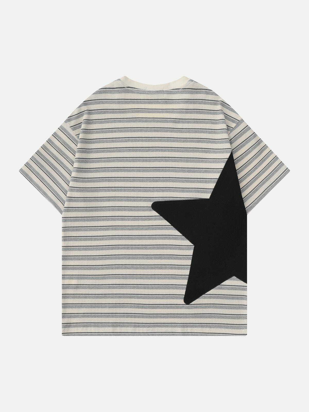 Y2K Fashion Star Patchwork Stripe Tee - Cute Tops for Coquette & Grunge Aesthetic Lovers