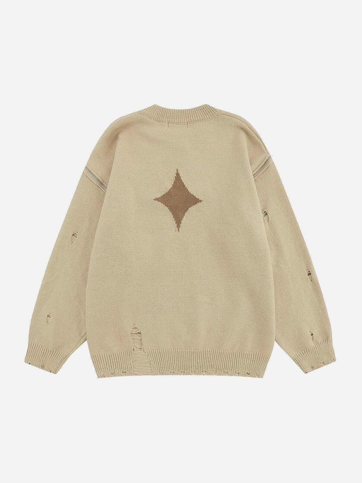 Y2K Fashion Star ZIP Hole Sweater - Grunge Aesthetic Cute Top for Cozy Fall Vibes