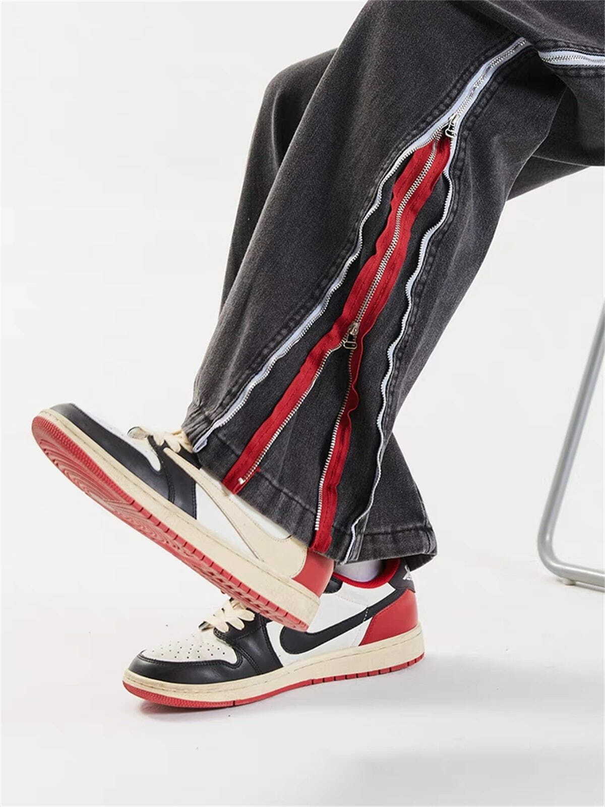 Y2K Fashion Zip Up Stripe Jeans - Grunge Aesthetic with Cute Tops & Comfy Style