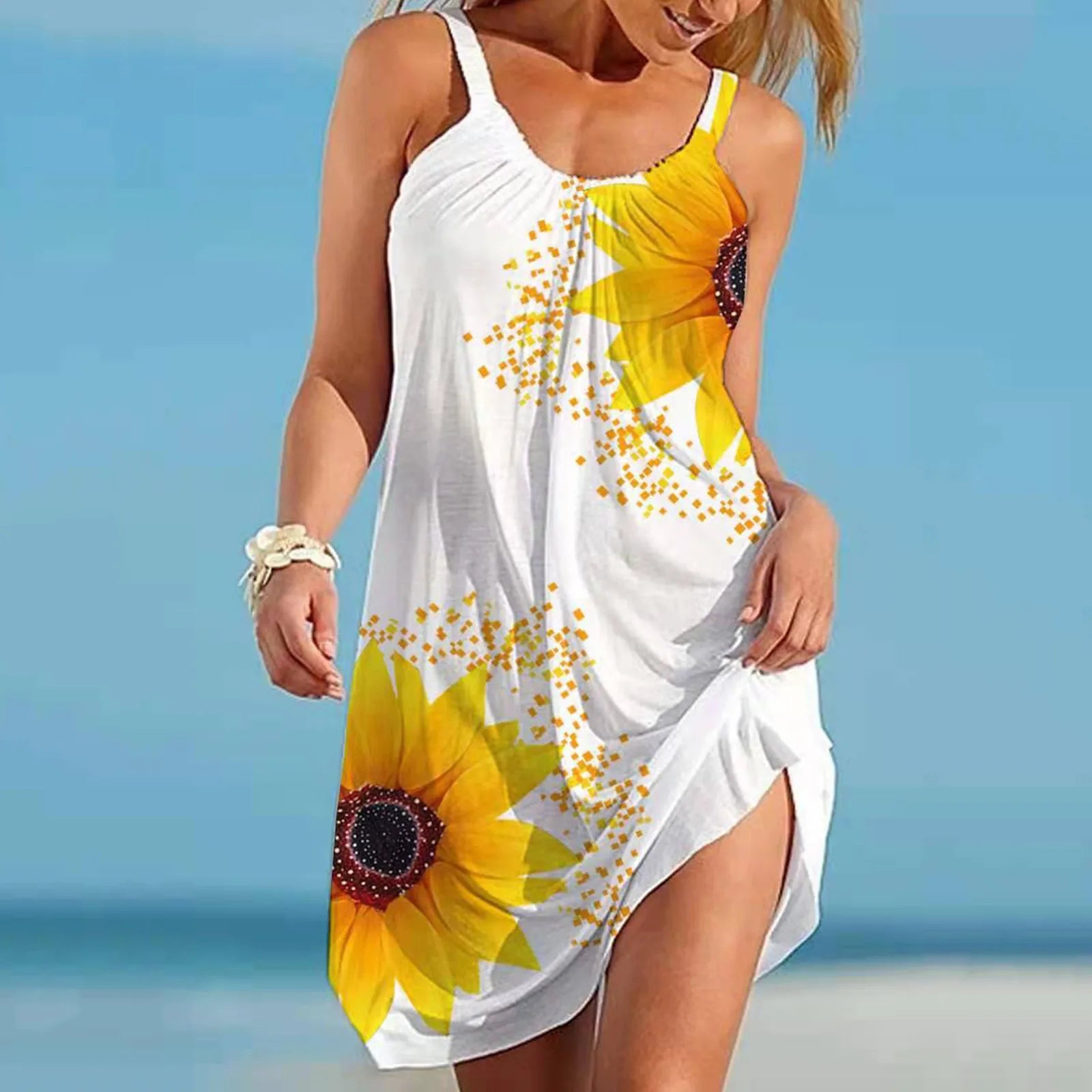 Y2K Floral Mini Dress - Sleeveless U-Neck Spaghetti Strap, Comfy Beach Aesthetic Outfit