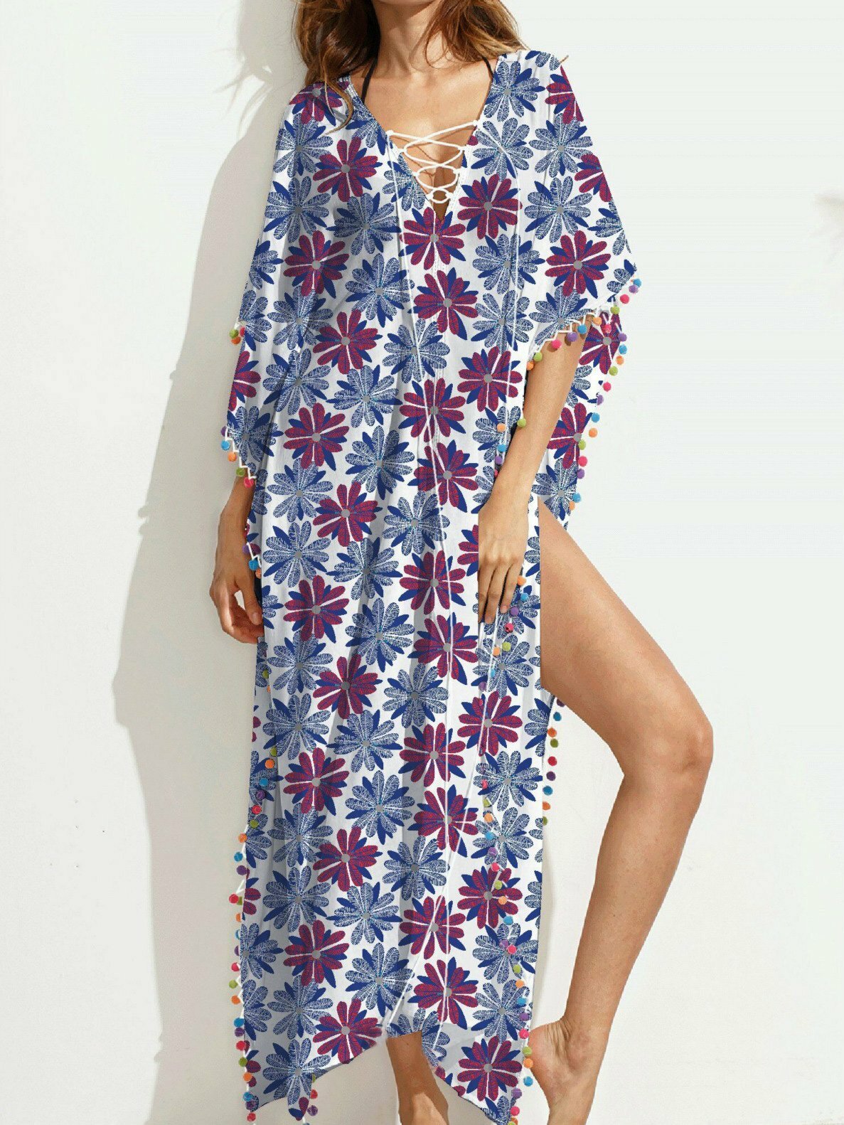 Y2K Floral Pom-Pom Maxi Dress - Coquette Aesthetic with Grunge Vibes & Cute Style