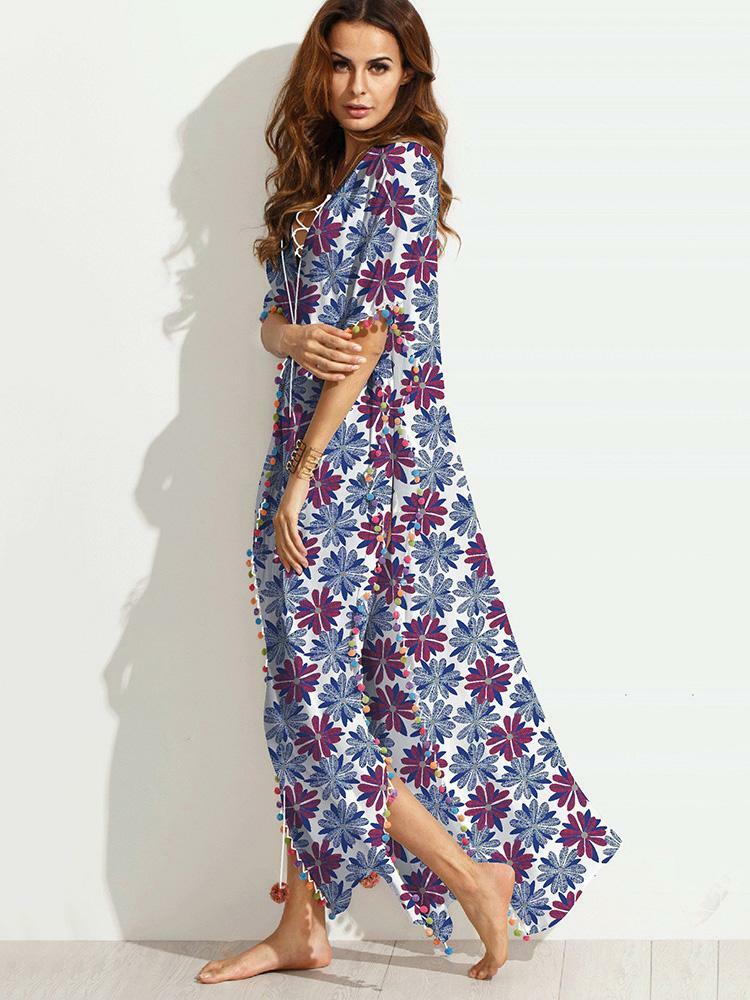 Y2K Floral Pom-Pom Maxi Dress - Coquette Aesthetic with Grunge Vibes & Cute Style