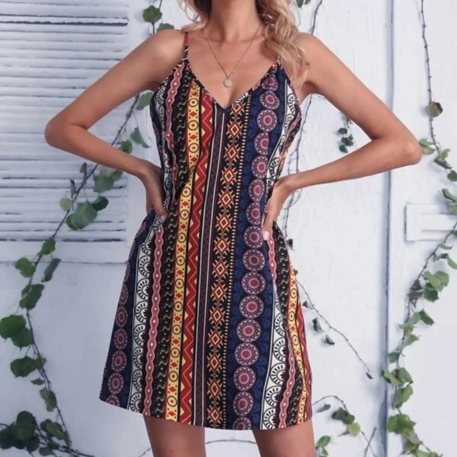 Y2K Floral Spaghetti Strap Mini Dress - Backless Casual Party Clubwear with V Neck Style