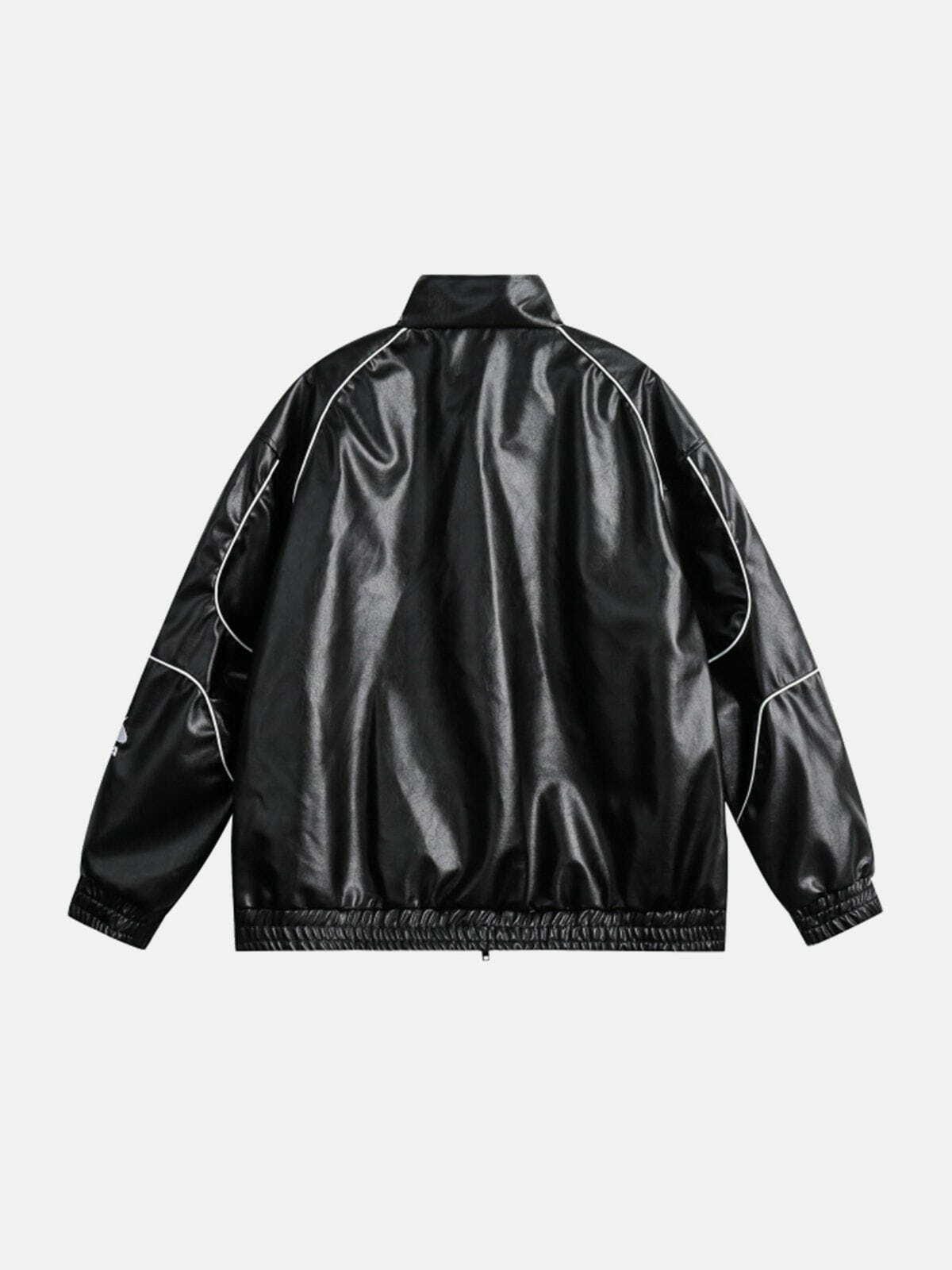 Y2K Grunge Aesthetic Embroidered Leather Jacket - Vintage Motorcycle Style for Trendy Looks