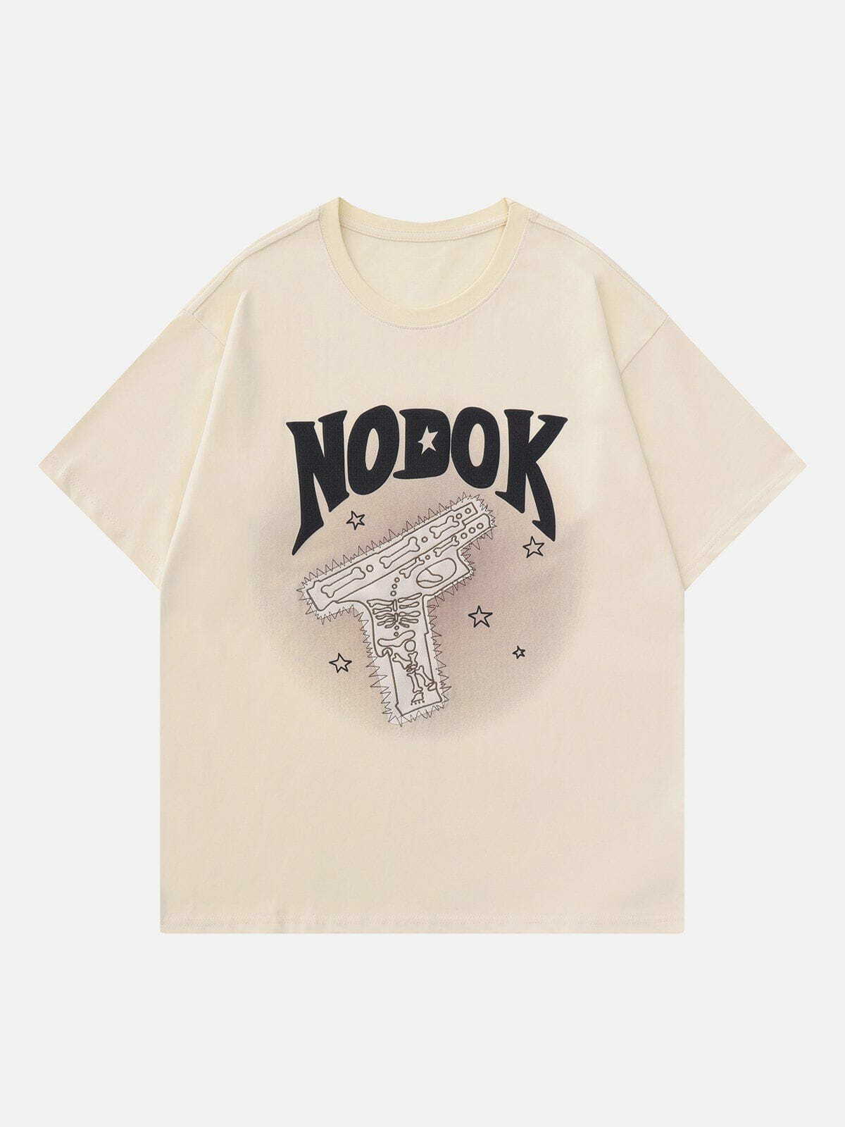 Y2K Grunge Aesthetic Skeleton Gun Print Tee - Cute Top for Edgy Outfits & Aesthetic Vibes