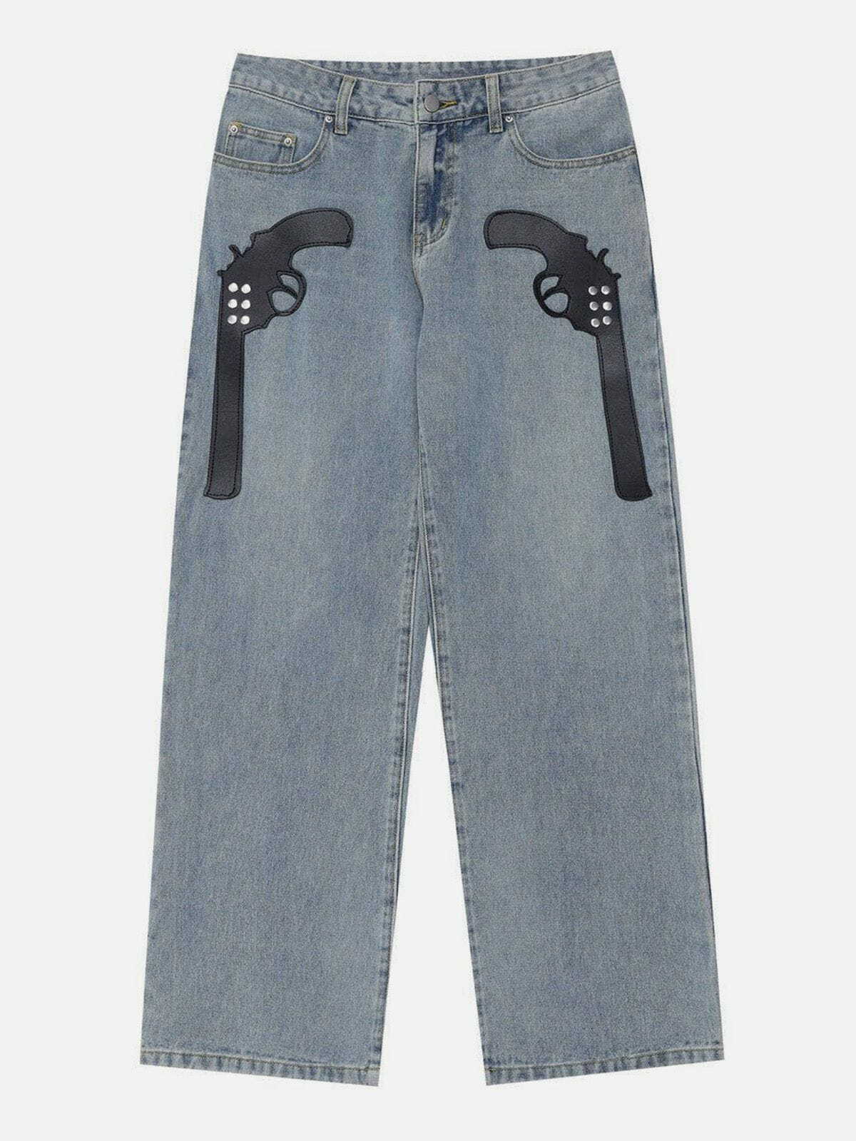 Y2K Grunge Style Gun Pattern Jeans - Cute Cargo Pants for Aesthetic Outfits