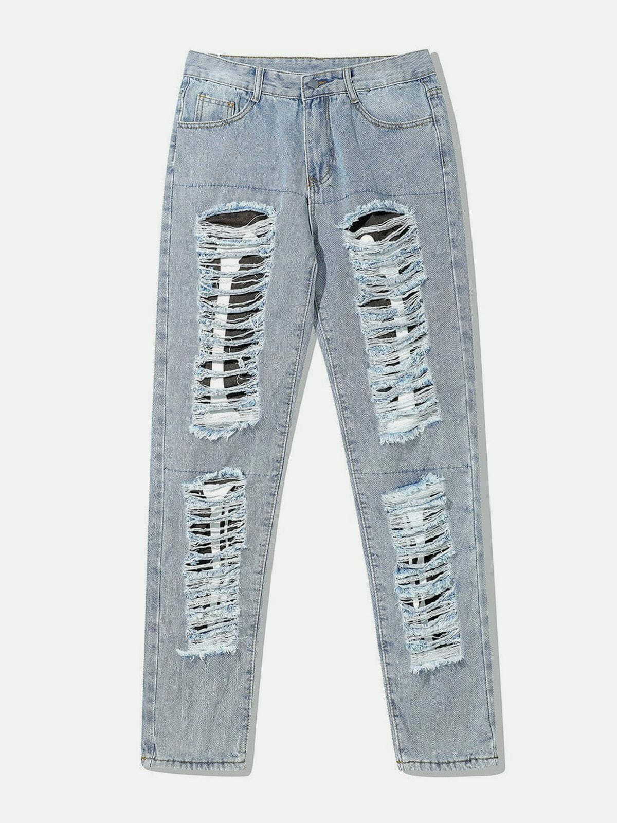 Y2K Grunge Style Holes to Hide Bones Jeans - Vintage Aesthetic Ripped Denim for Trendy Looks