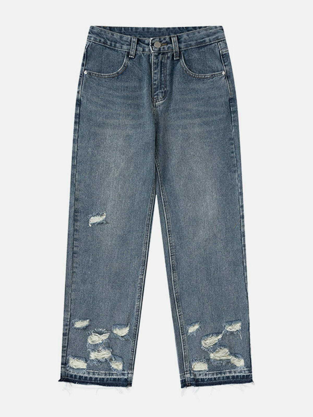 Y2K Grunge Style Irregularly Broken Holes Jeans - Aesthetic Denim for Trendy Outfits