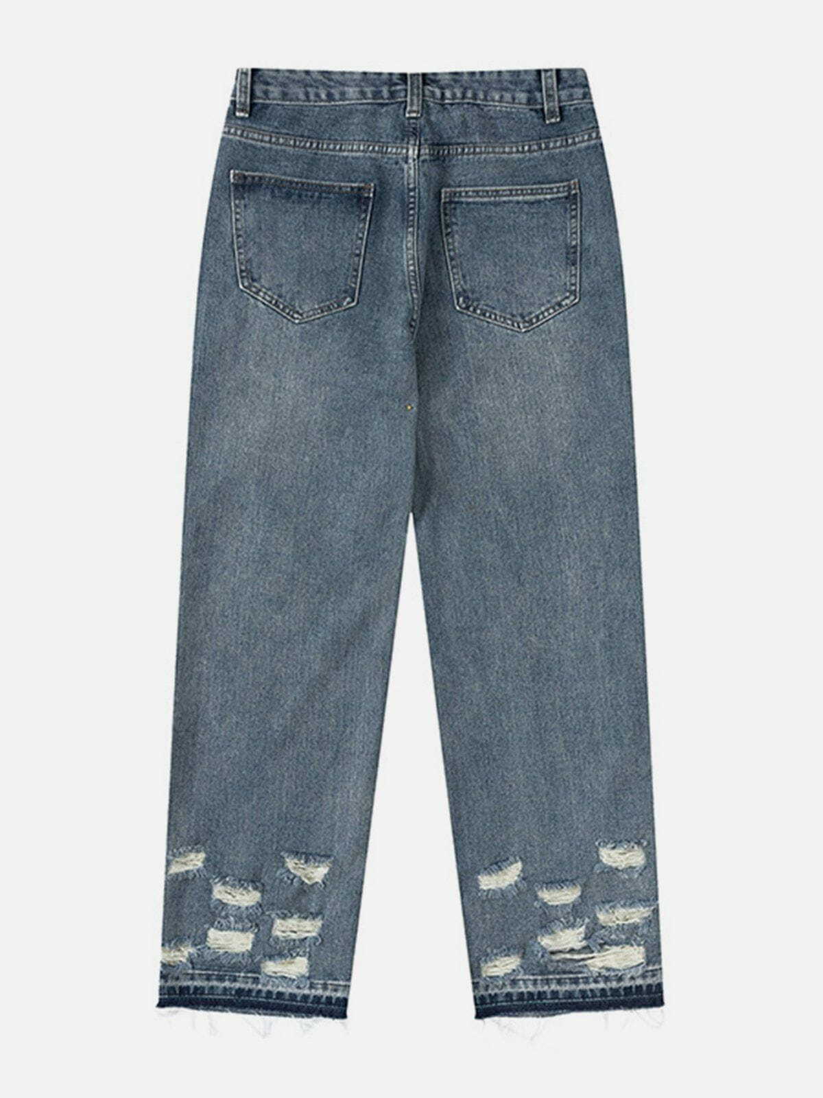 Y2K Grunge Style Irregularly Broken Holes Jeans - Aesthetic Denim for Trendy Outfits