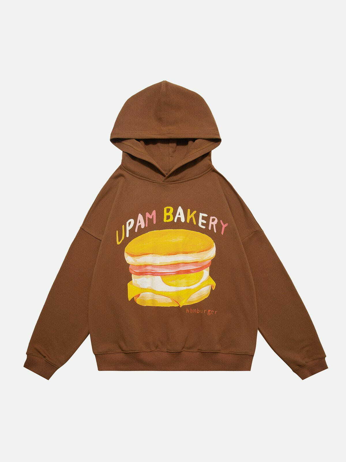 Y2K Hamburger Print Hoodie - Cute Comfy Top for Coquette Aesthetic & Grunge Style