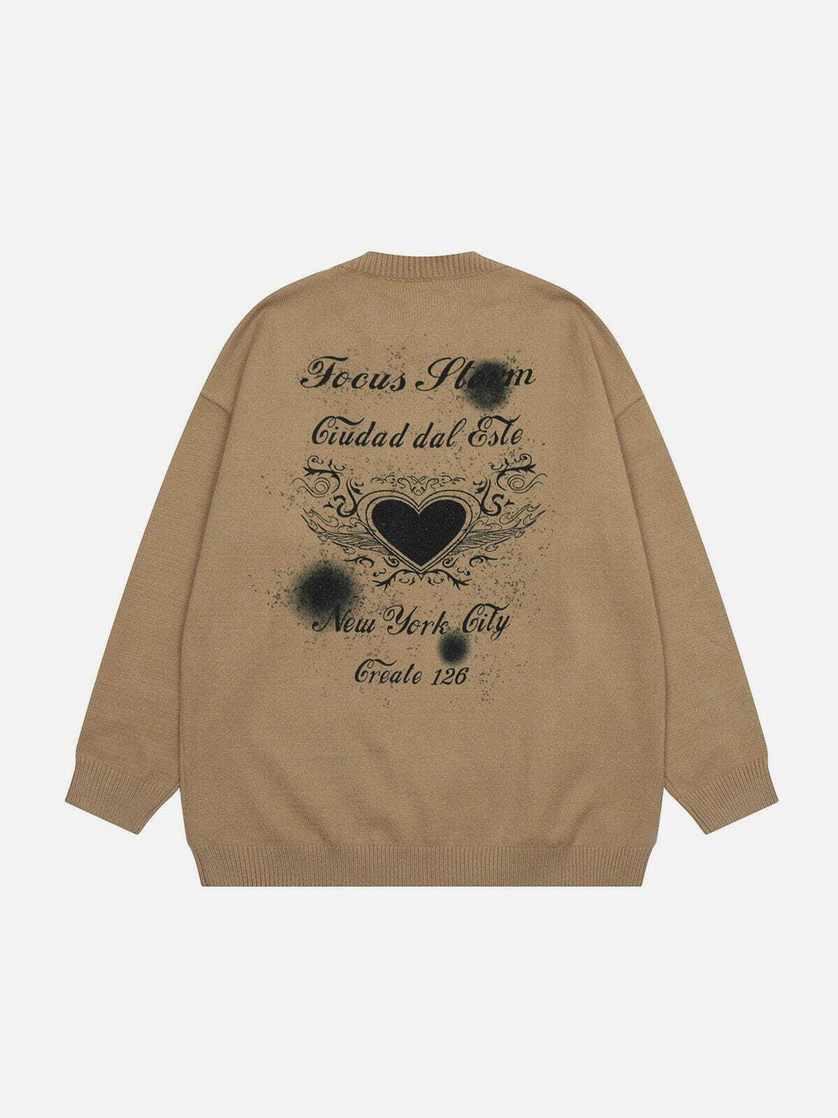 Y2K Heart Print Sweater - Cute Pastel Goth Aesthetic, Comfy Hoodie for Grunge Style Lovers