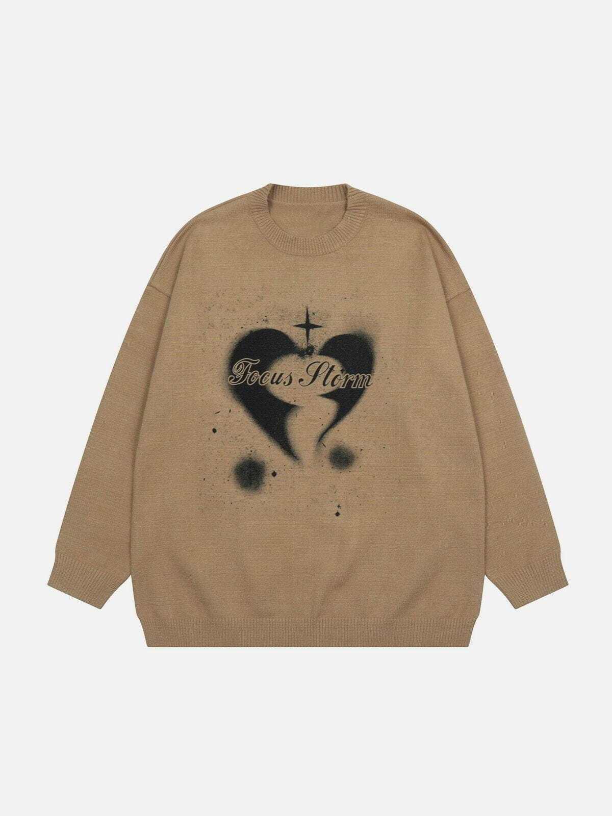 Y2K Heart Print Sweater - Cute Pastel Goth Aesthetic, Comfy Hoodie for Grunge Style Lovers