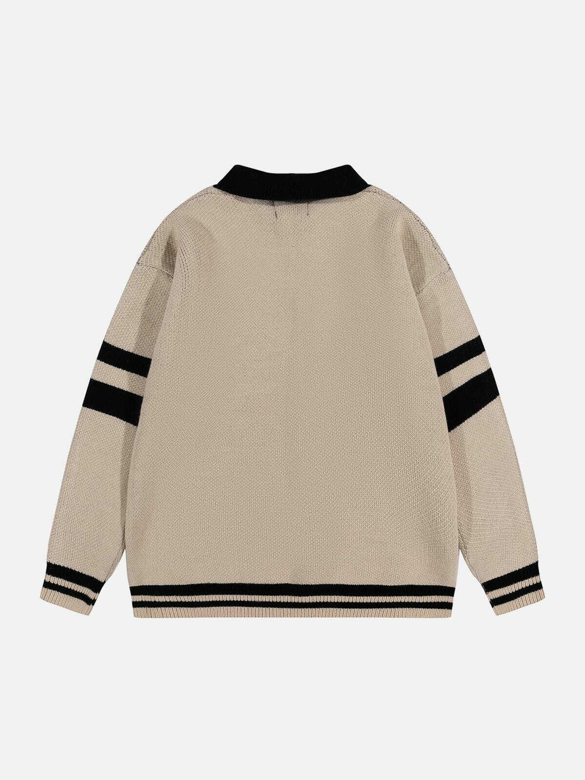 Y2K Jacquard Racing Sweater - Retro Grunge Style with Coquette Aesthetic Vibes