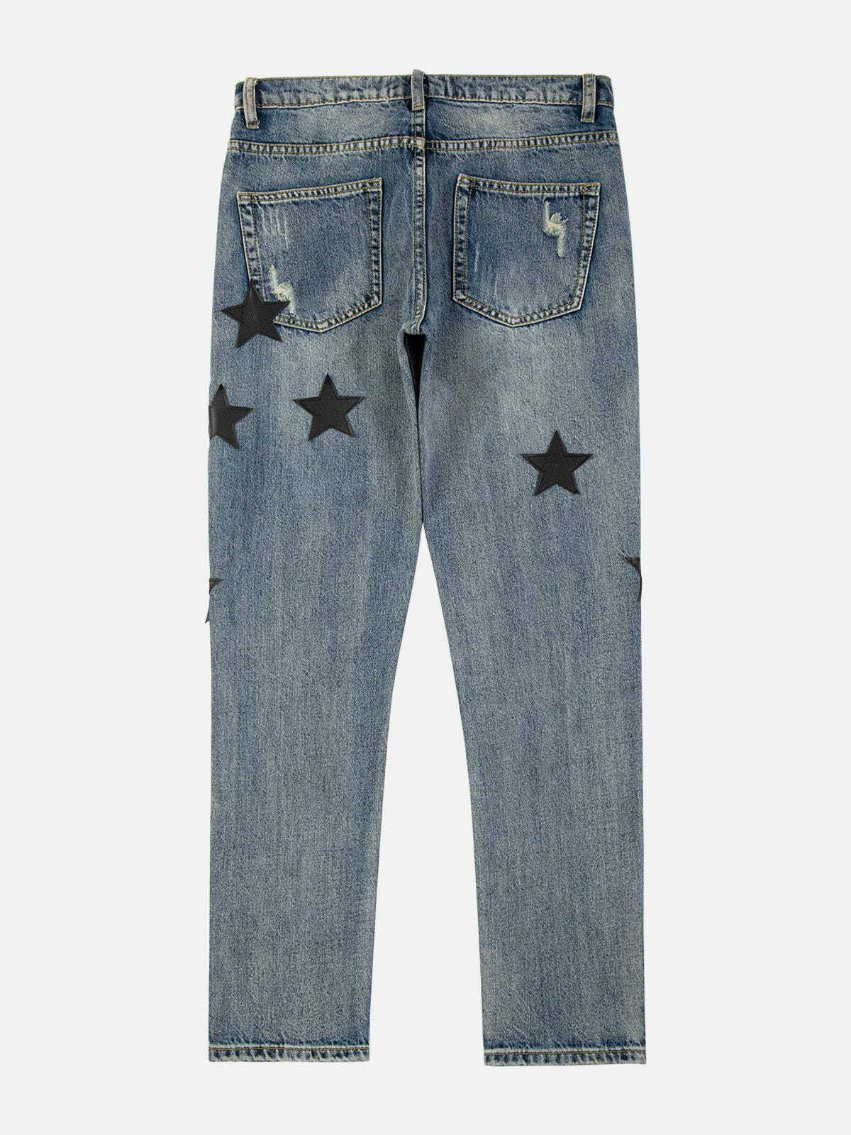 Y2K Multi Star Embroidered Jeans - Cute Grunge Aesthetic Denim for Trendy Outfits