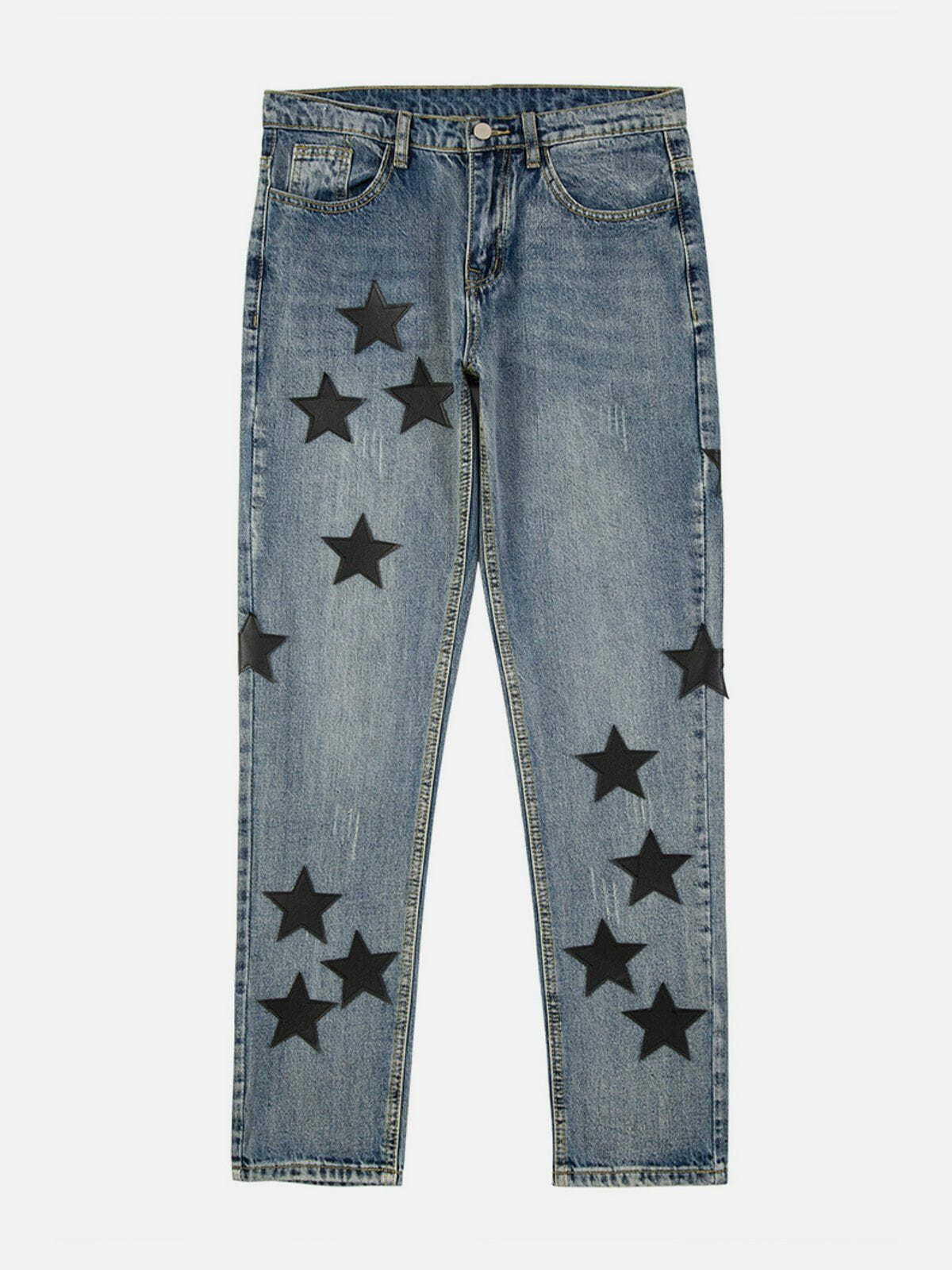 Y2K Multi Star Embroidered Jeans - Cute Grunge Aesthetic Denim for Trendy Outfits