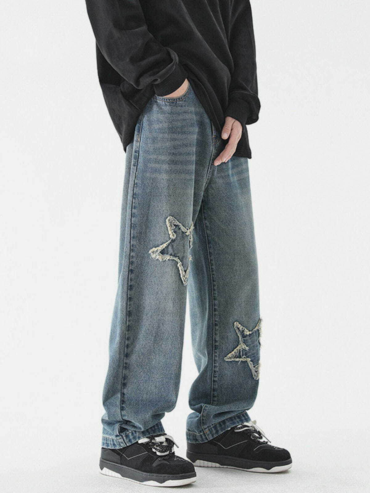 Y2K Patchwork Jeans: Trendy Grunge Style with Aesthetic Vibes for Unique Outfits