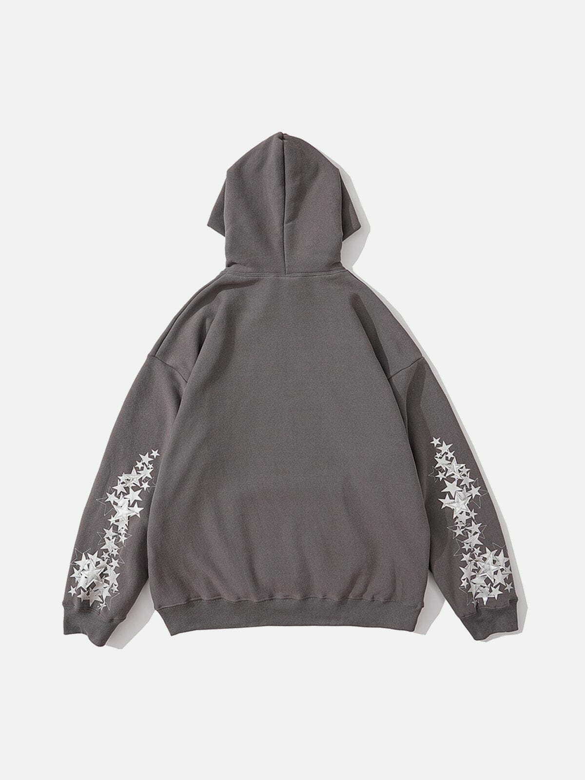 Y2K Patchwork Star Hoodie - Cute Comfy Aesthetic for Grunge, Coquette, and Pastel Goth Styles