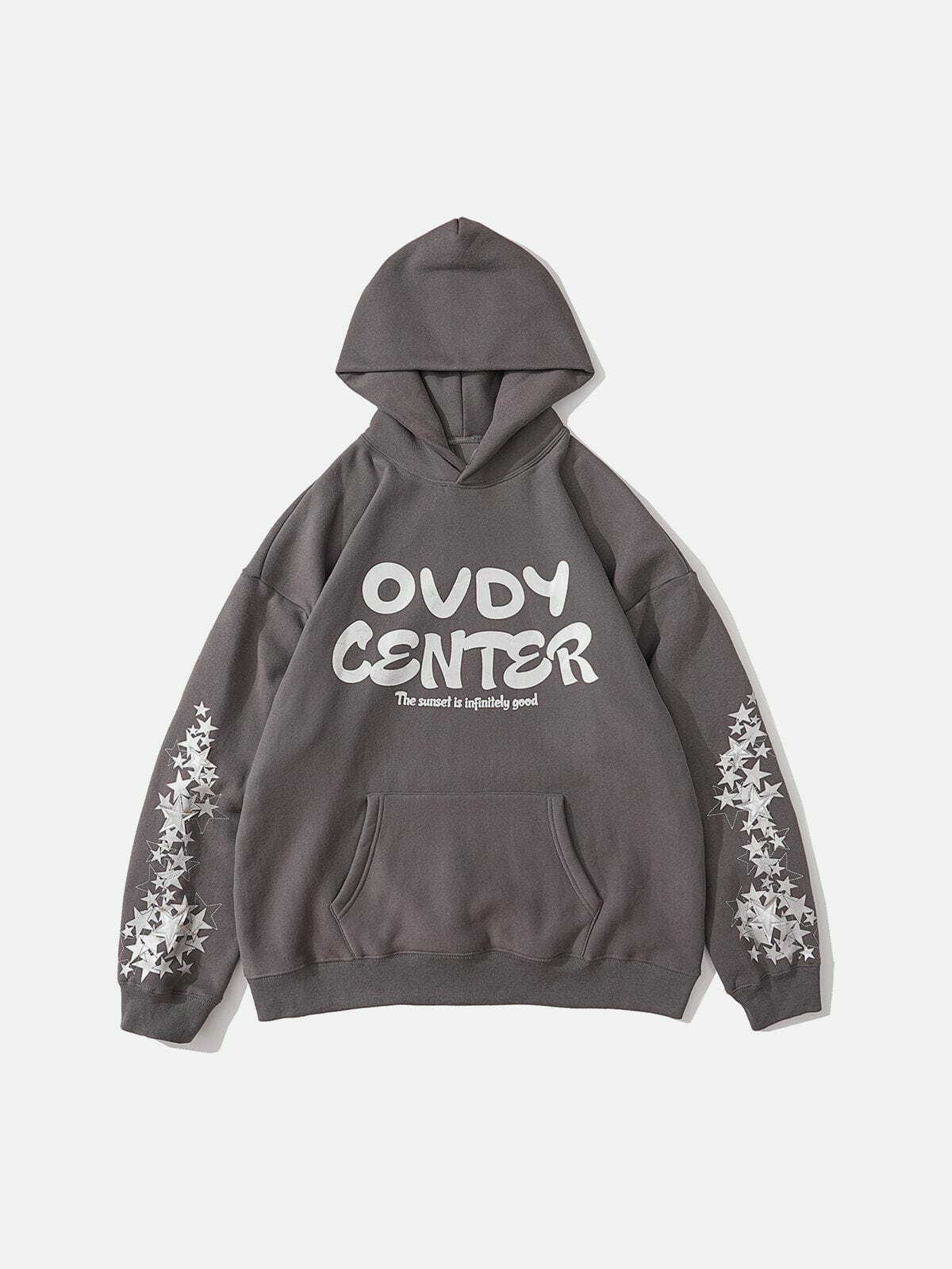 Y2K Patchwork Star Hoodie - Cute Comfy Aesthetic for Grunge, Coquette, and Pastel Goth Styles