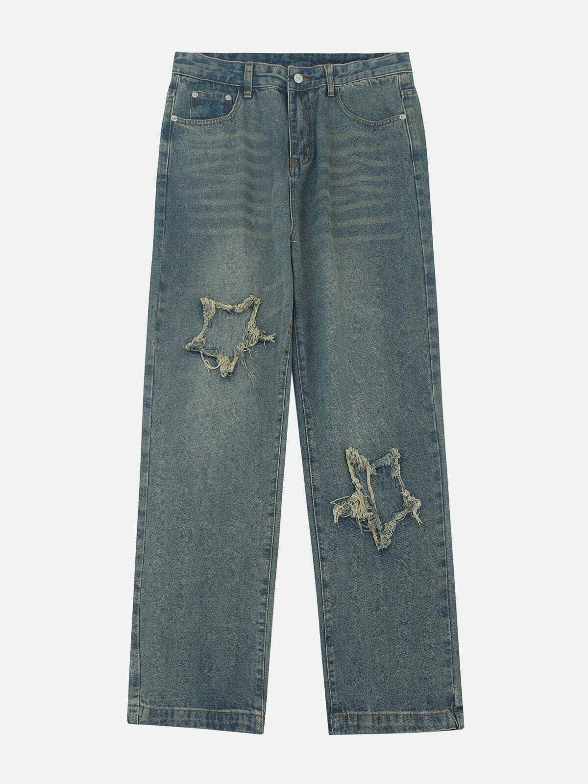 Y2K Patchwork Washed Jeans - Vintage Aesthetic Denim for Grunge & Coquette Styles