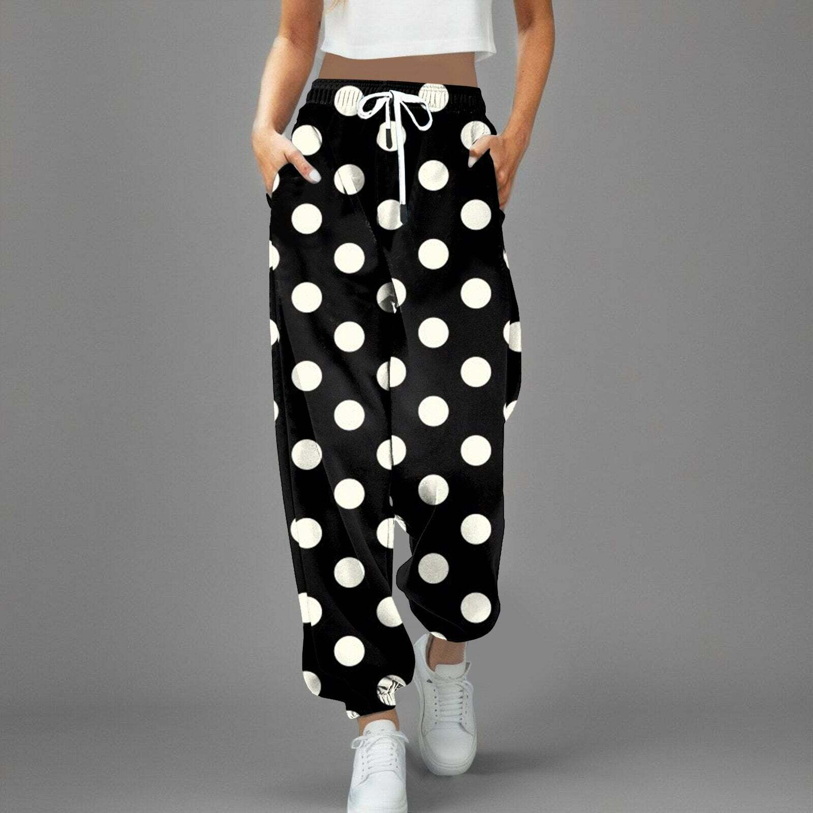 Y2K Polka Dot Harajuku Trousers - Cute Comfy Aesthetic Pants for Grunge & Coquette Styles