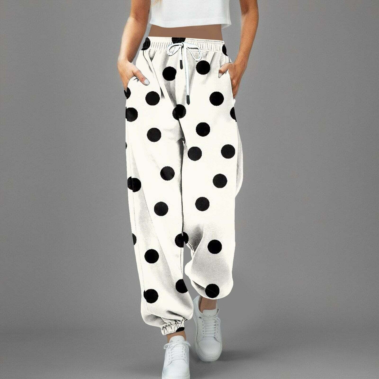 Y2K Polka Dot Harajuku Trousers - Cute Comfy Aesthetic Pants for Grunge & Coquette Styles