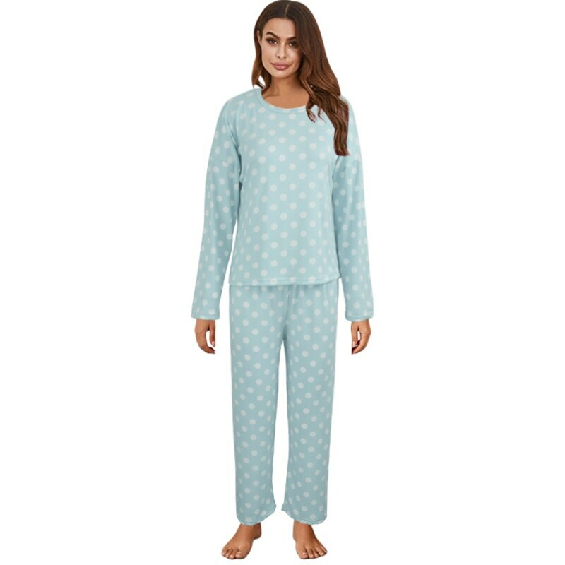 Y2K Polka Dot Long Sleeve Top & Pants Pajama Set - Cute Comfy Coquette Aesthetic Sleepwear