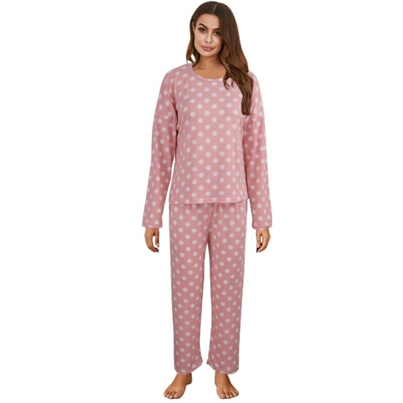 Y2K Polka Dot Long Sleeve Top & Pants Pajama Set - Cute Comfy Coquette Aesthetic Sleepwear