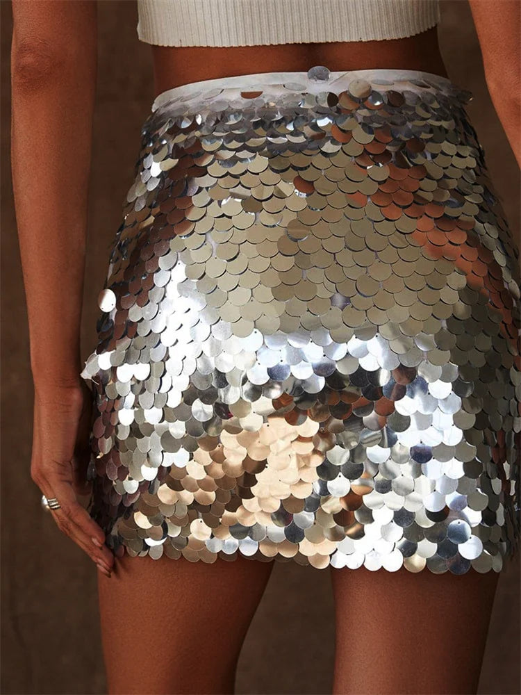 Y2K Sequined Glitter Mini Skirt - Shiny Pencil Style for Party & Night Out Aesthetic