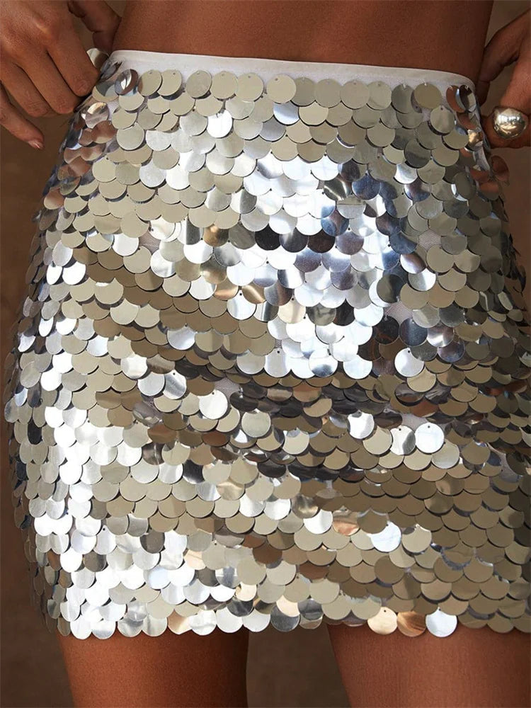 Y2K Sequined Glitter Mini Skirt - Shiny Pencil Style for Party & Night Out Aesthetic