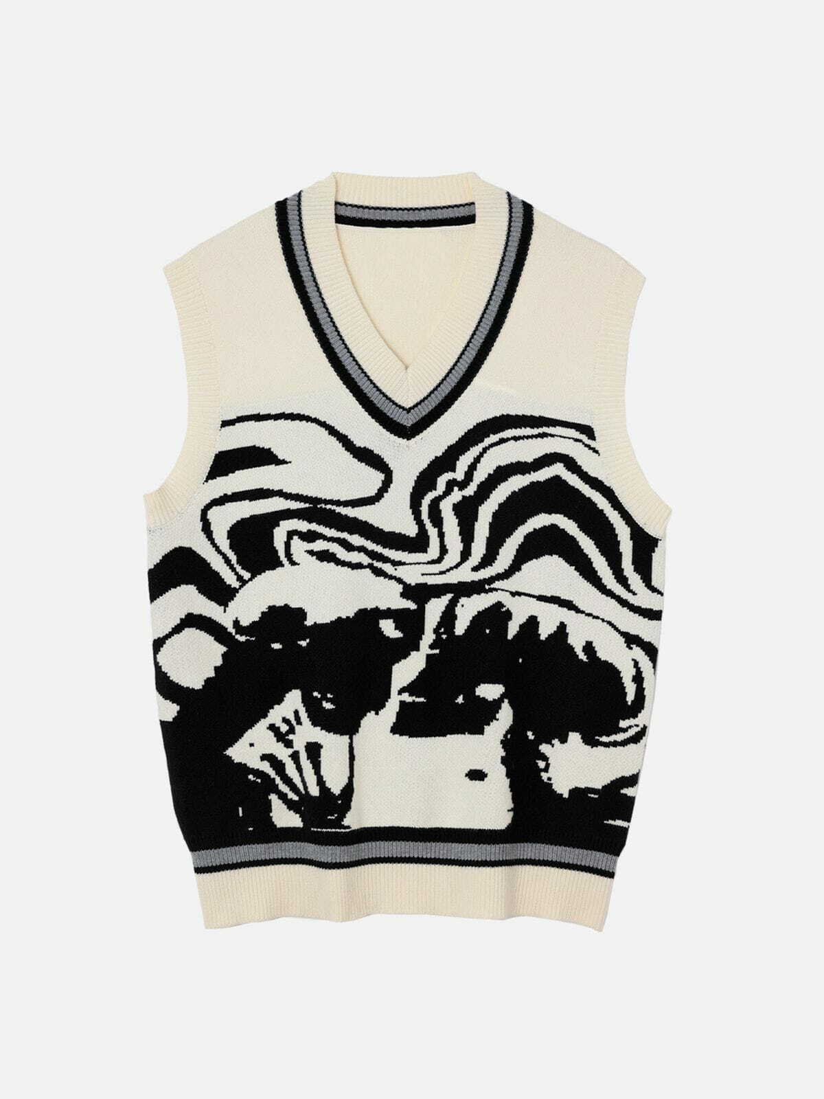 Y2K Skeleton Portrait Graphic Sweater Vest - Cute Aesthetic Layering for Grunge & Coquette Styles