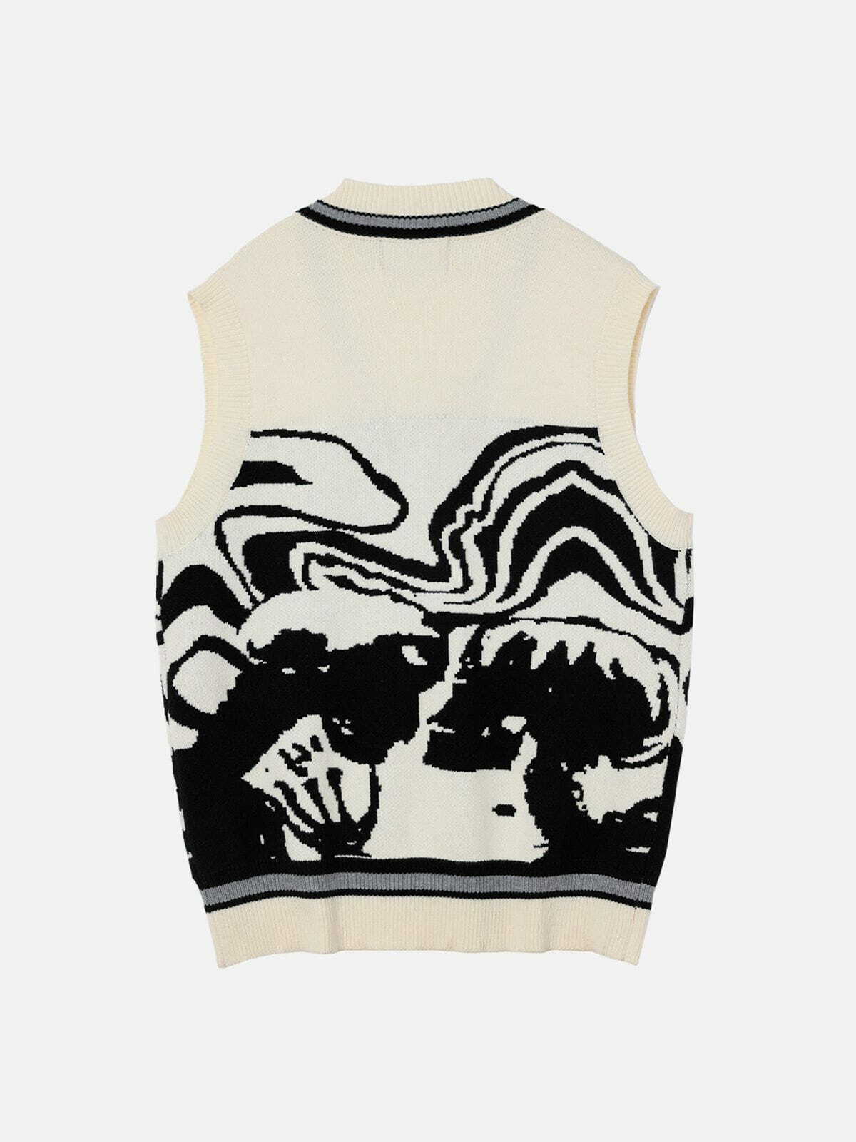 Y2K Skeleton Portrait Graphic Sweater Vest - Cute Aesthetic Layering for Grunge & Coquette Styles