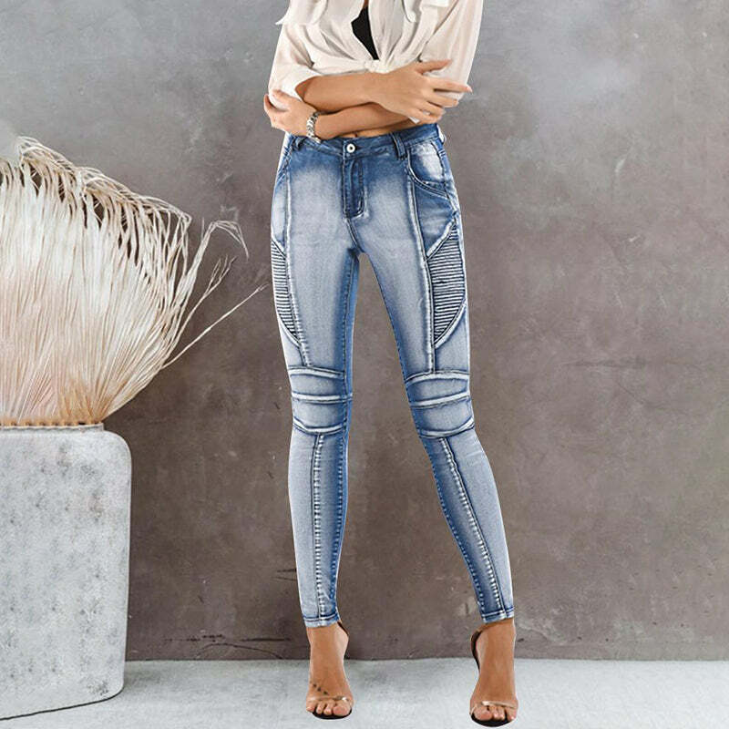 Y2K Skinny Jeans for Women - Vintage Denim Pants in Grunge & Coquette Aesthetic Styles