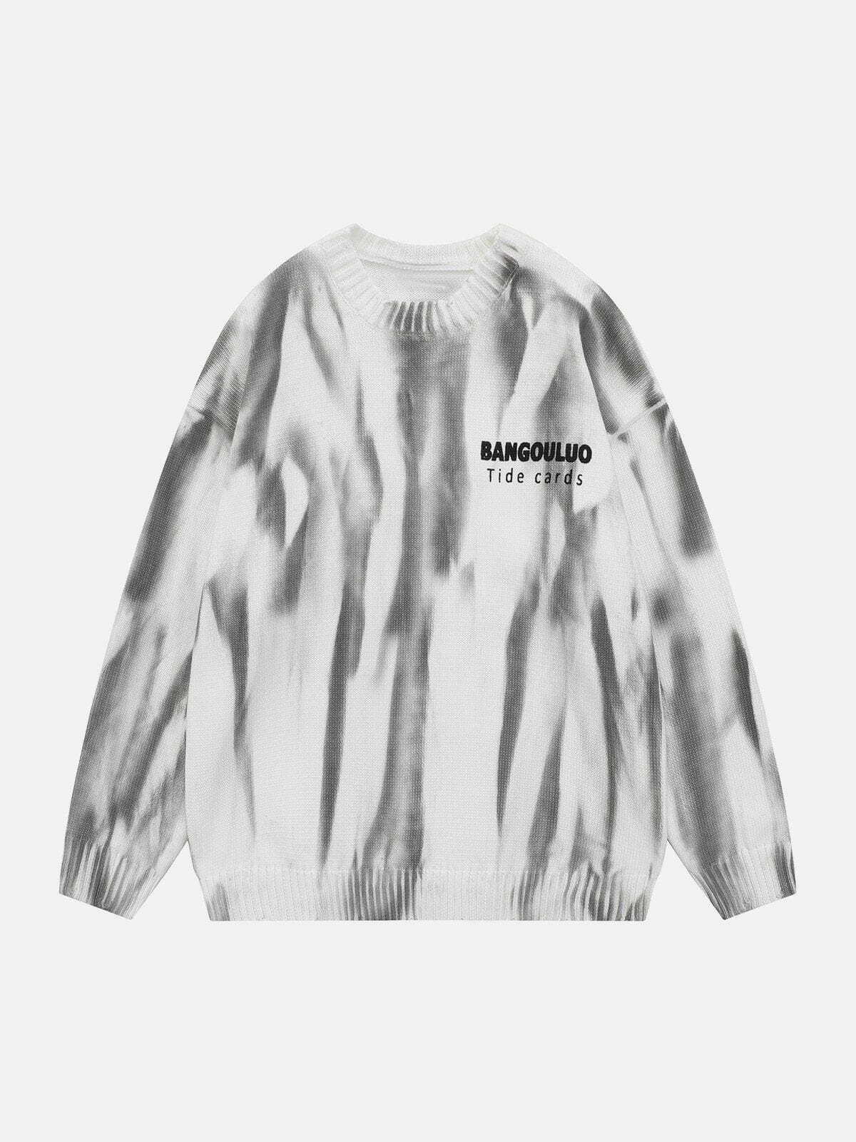 Y2K Smoke Print Pullover Sweater - Grunge Aesthetic Comfy Top for Vintage Vibes