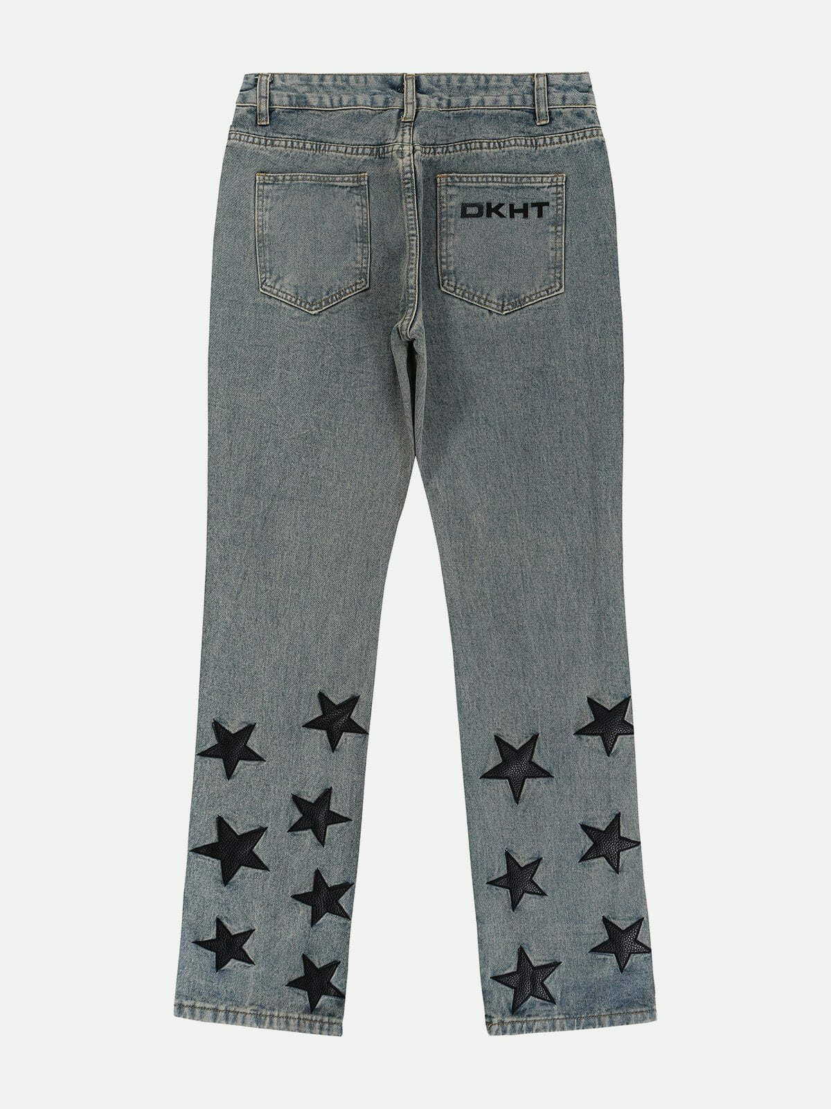 Y2K Star Patchwork Jeans - Cute Grunge Aesthetic Denim for Retro Vibes and Aesthetic Outfits