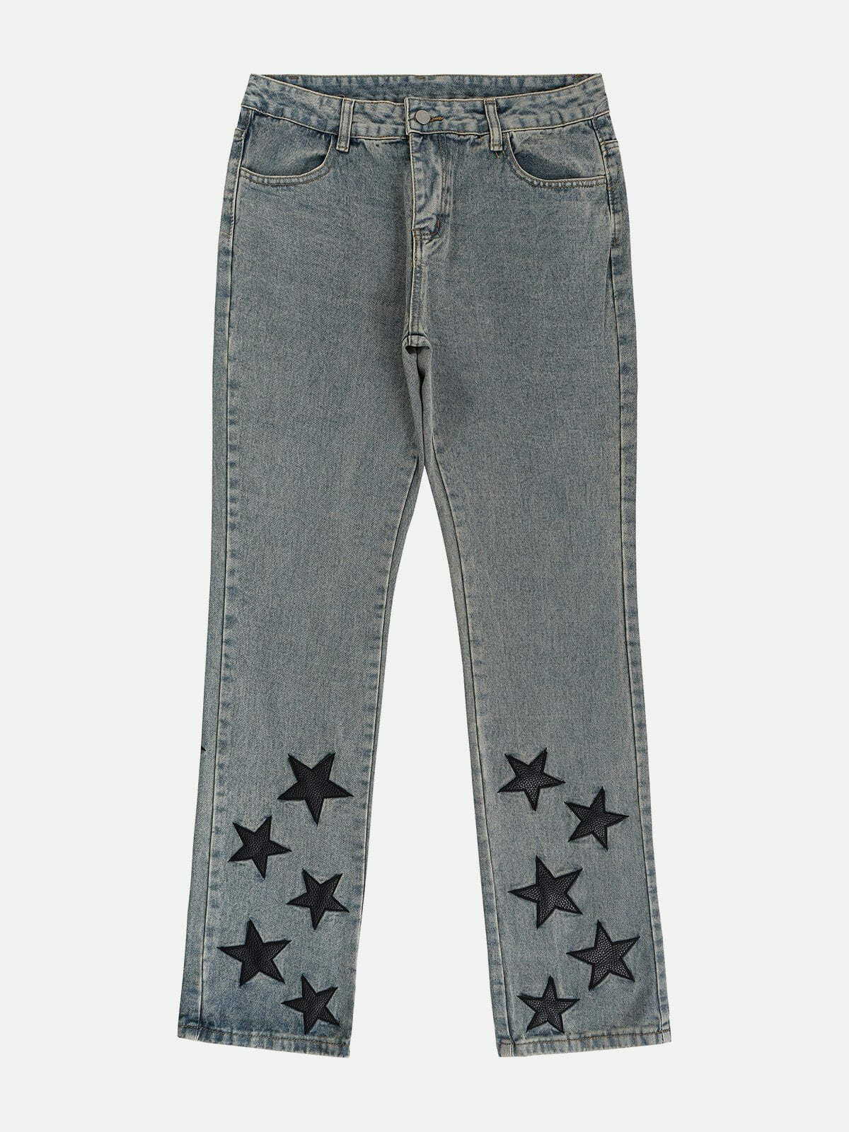 Y2K Star Patchwork Jeans - Cute Grunge Aesthetic Denim for Retro Vibes and Aesthetic Outfits