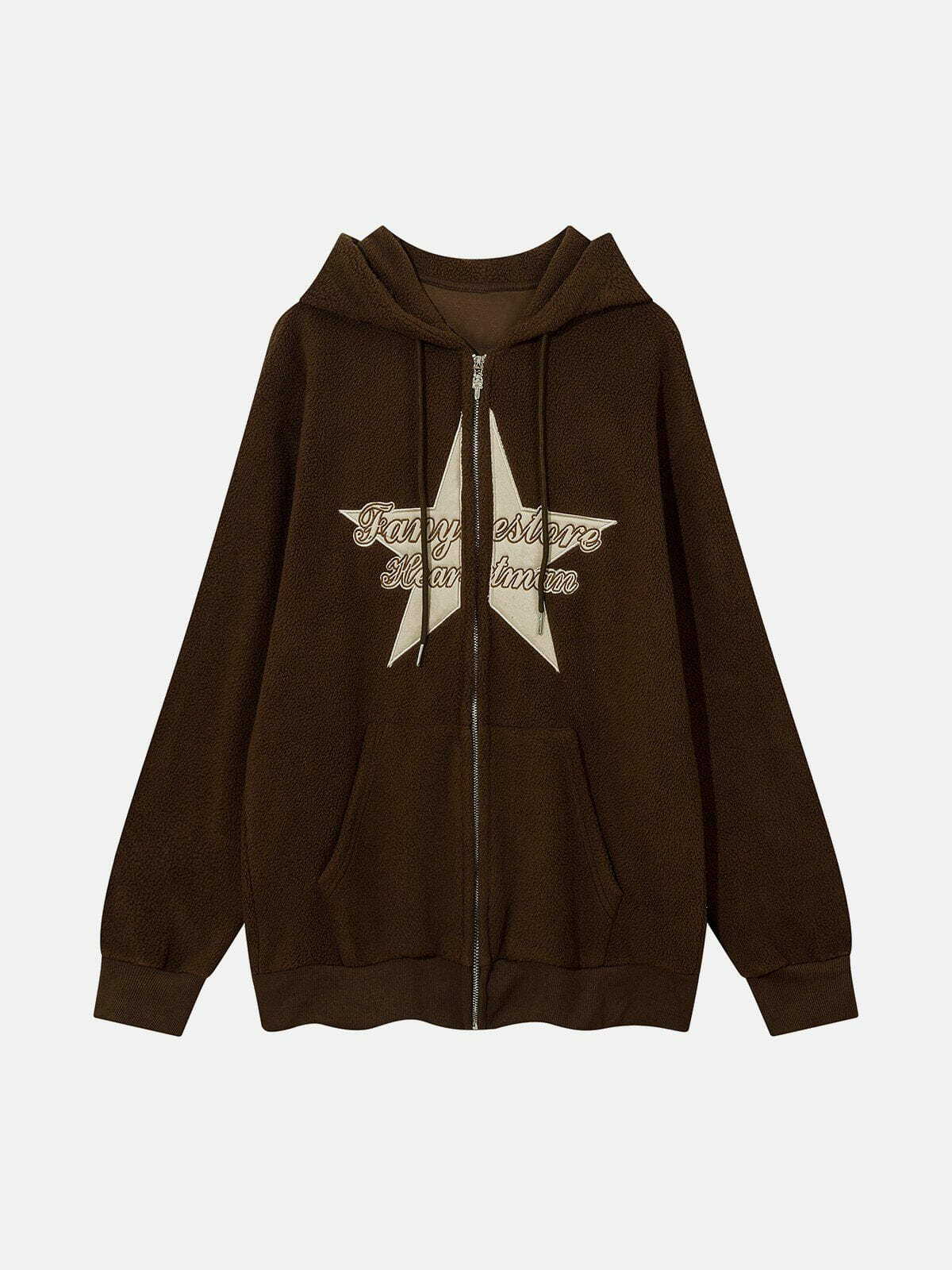 Y2K Star Pattern Embroidered Hoodie - Cute Comfy Aesthetic for Grunge & Coquette Styles