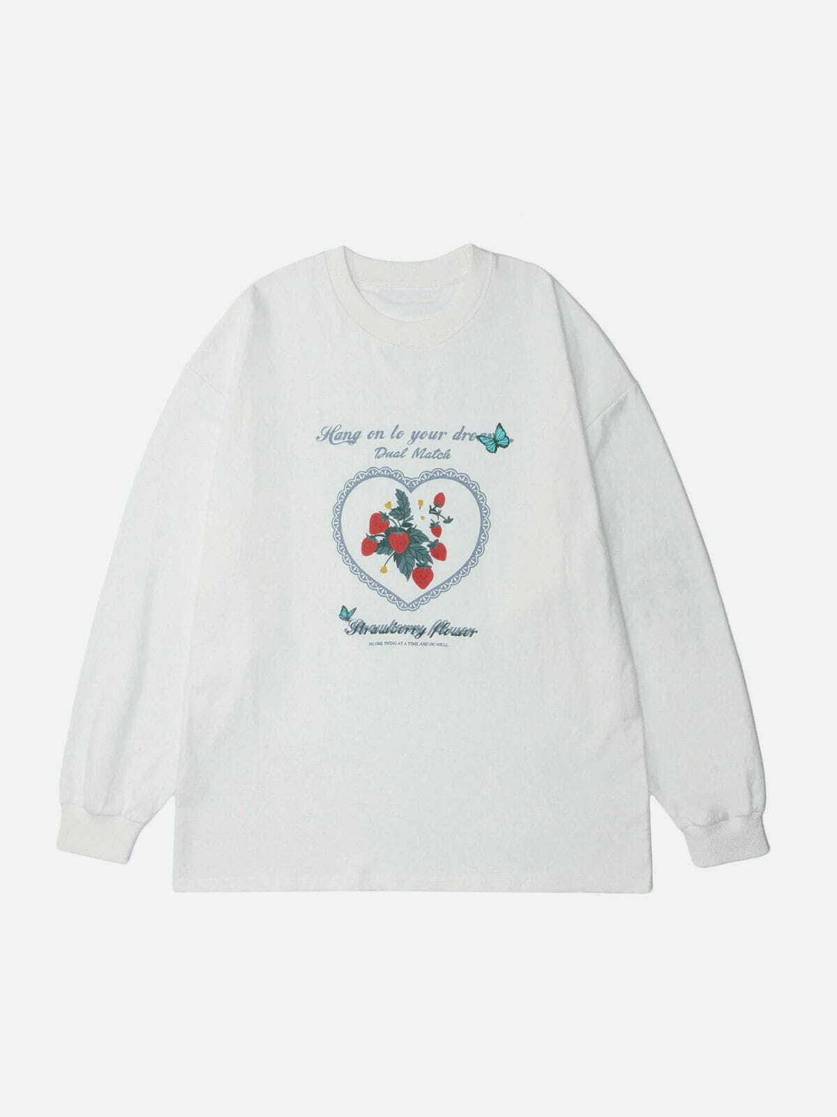 Y2K Strawberry Heart Graphic Sweatshirt - Cute Pastel Goth Aesthetic Cozy Hoodie