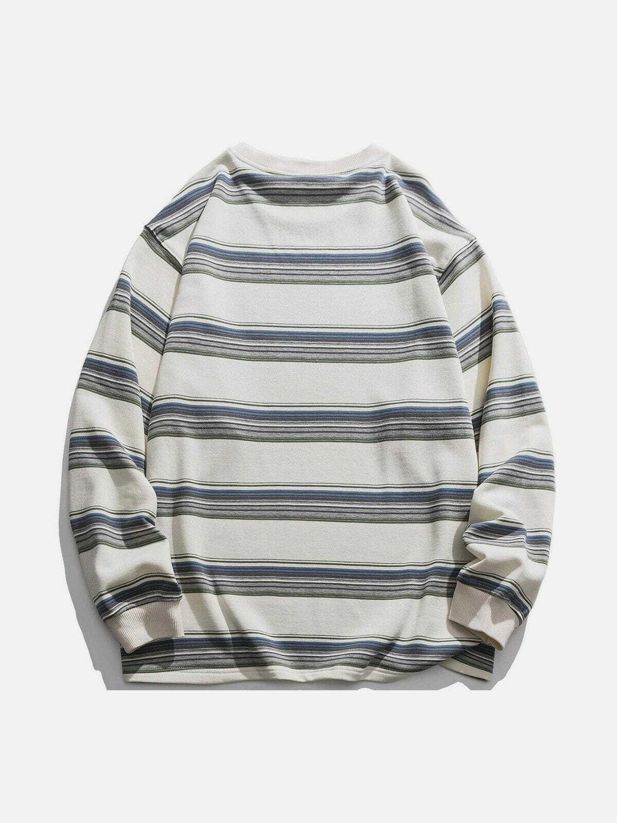 Y2K Striped Panel Sweatshirt - Comfy Cute Top for Coquette & Grunge Aesthetic Lovers