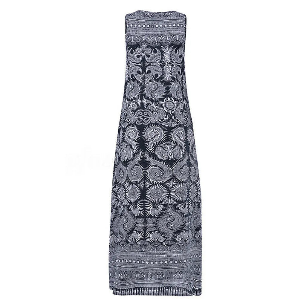 Y2K Vintage Printed Casual Sleeveless Deep V Neck Dress - Coquette & Grunge Aesthetic