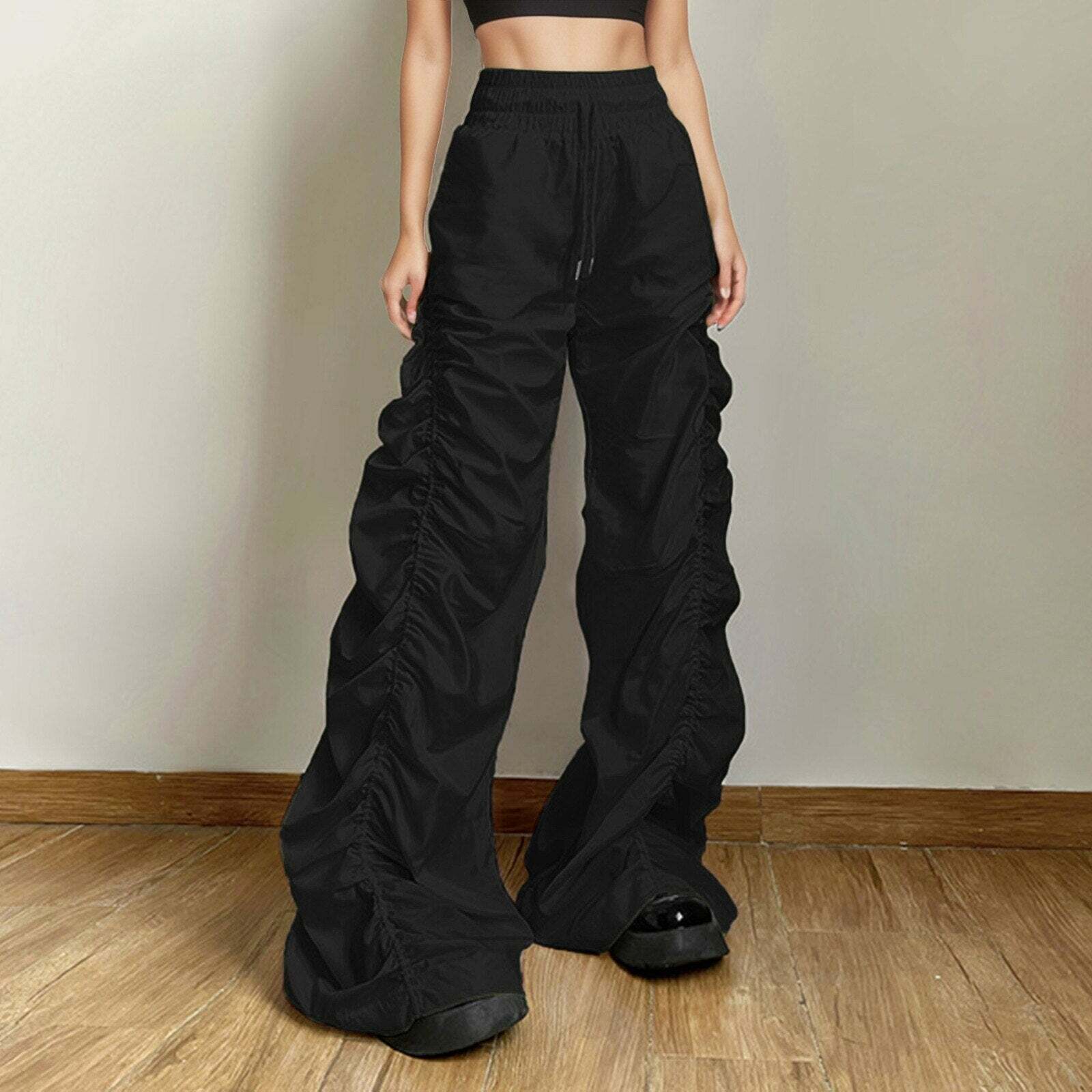 Y2K Wide Leg Cargo Trousers - Grunge Aesthetic Streetwear for Trendy Outfits